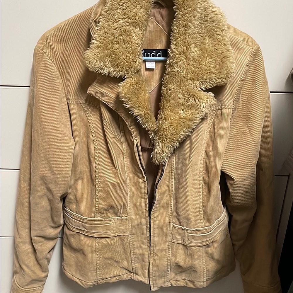 Tan Corduroy Jacket with Faux Fur Collar